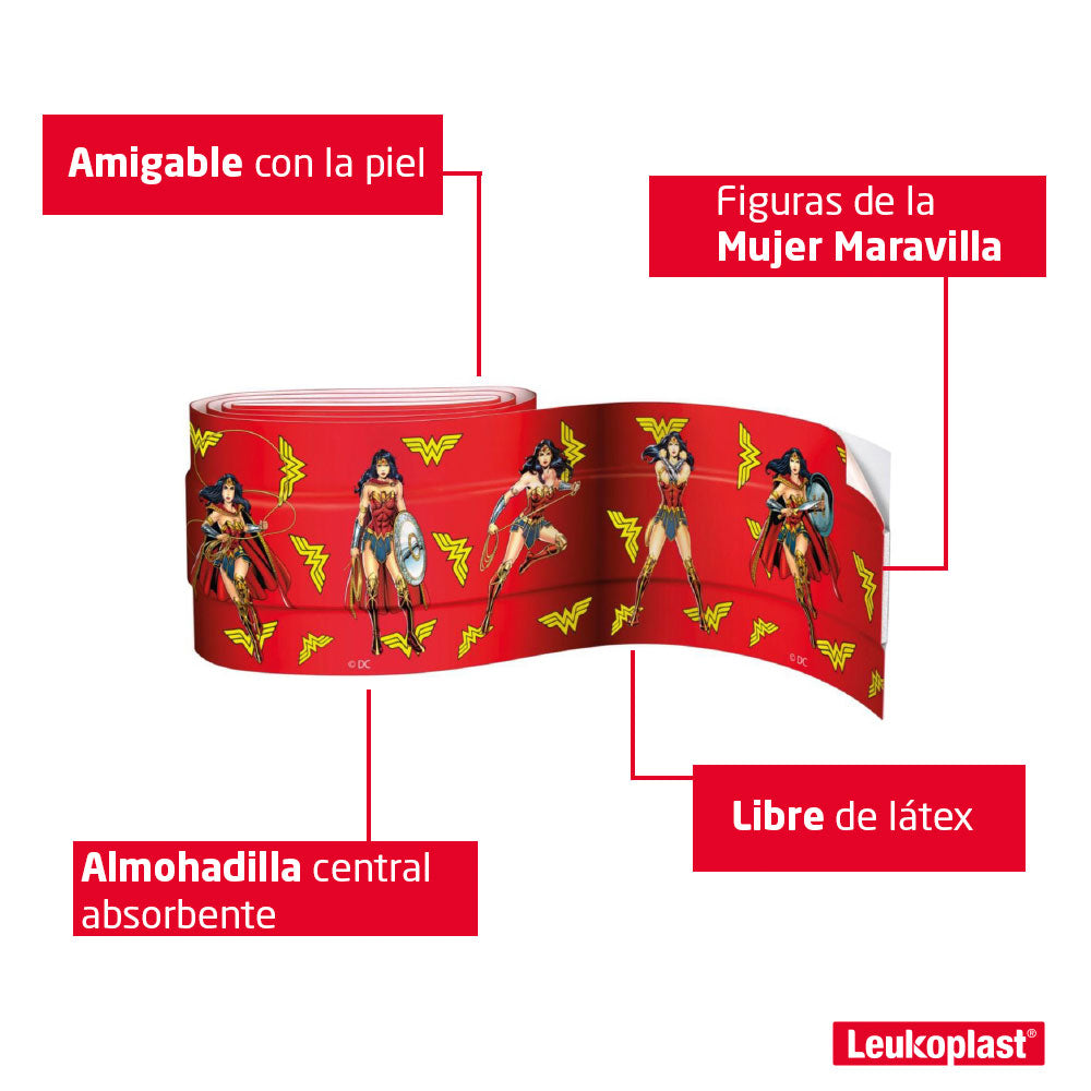 CURAS LEUKOPLAST NIÑ MUJER MARAVILLA CAJA 6 CM X 1 M