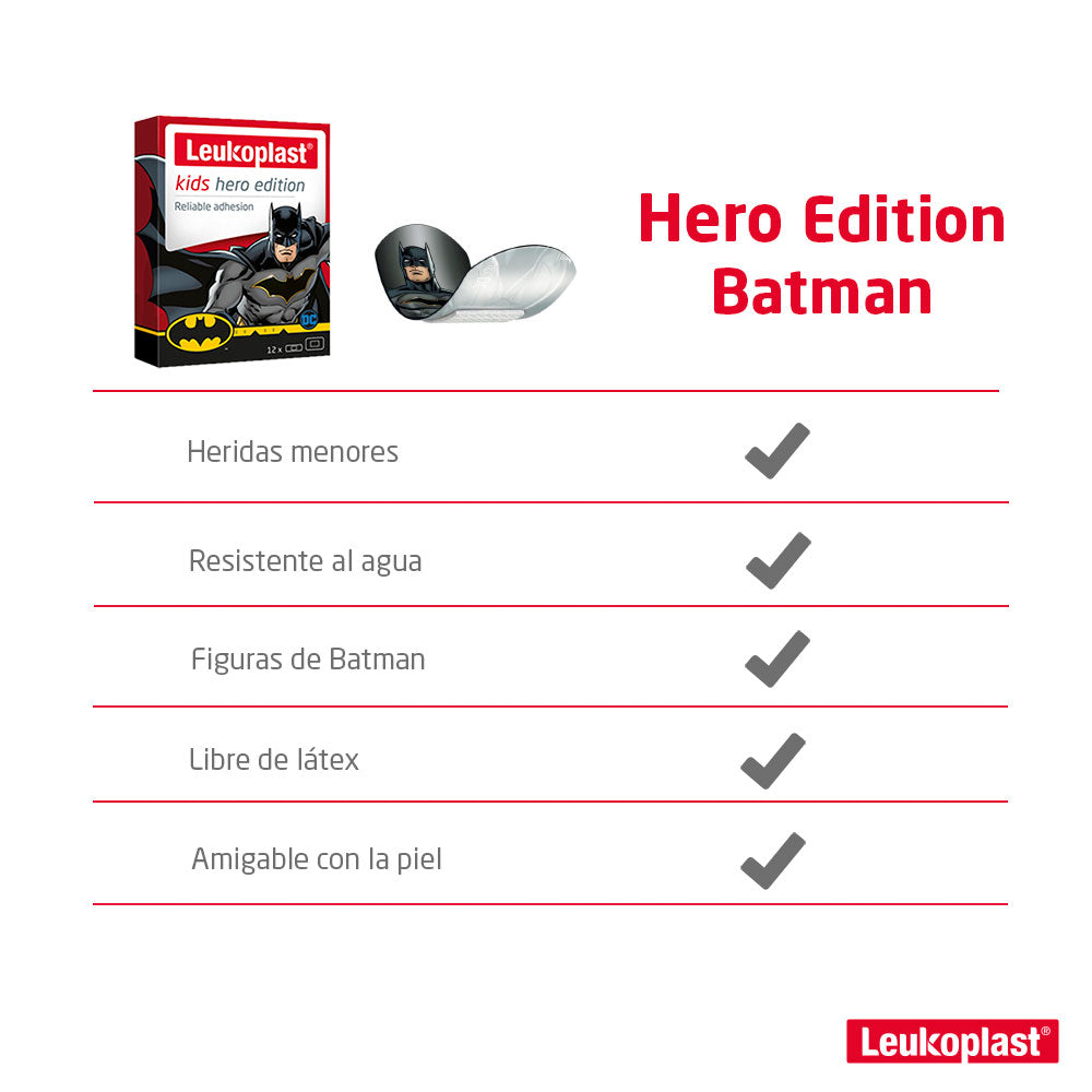 CURAS LEUKOPLAST NIÑOS HEROES BATMAN CAJA X 12 UNDS