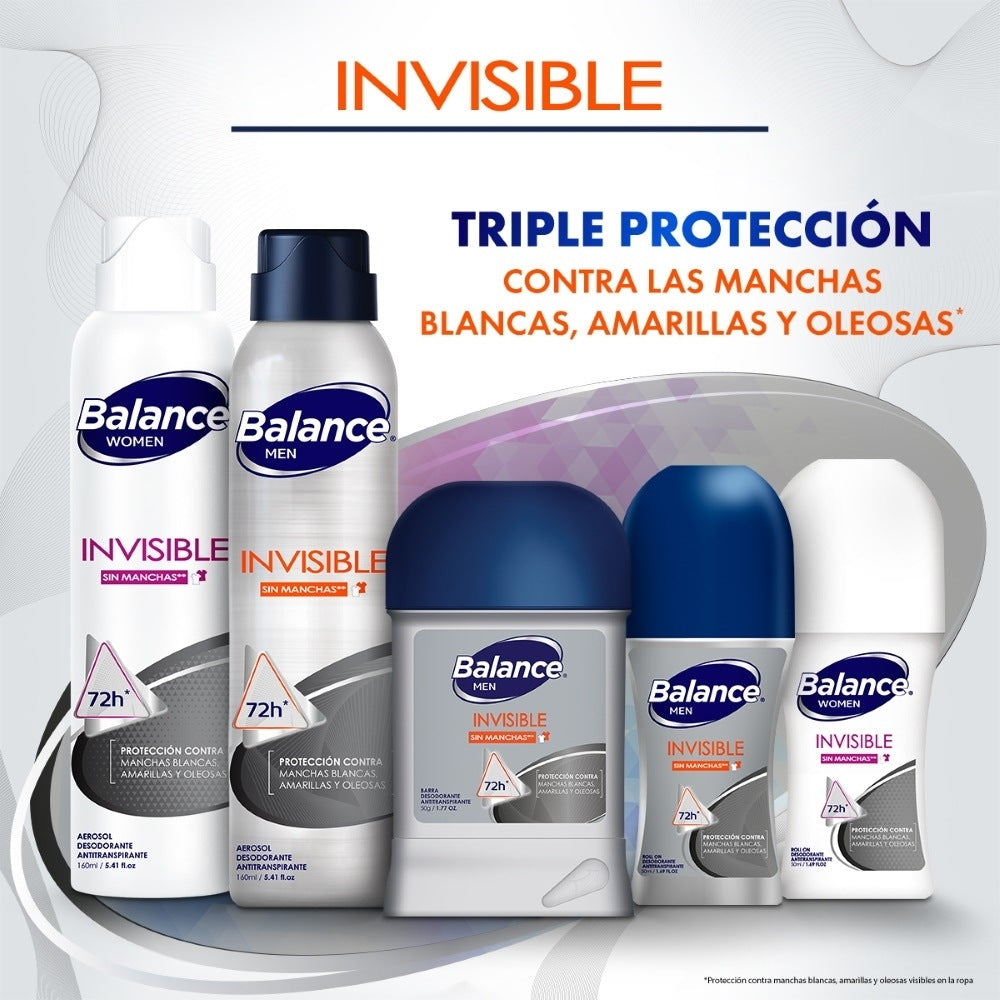 DESODORANTE BALANCE INVISIBLE HOMBRE ROLL ON 2 X 50 ML