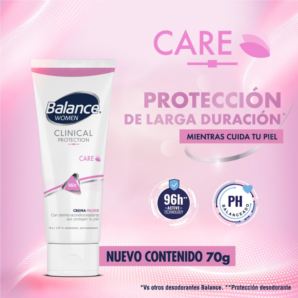 DESODORANTE CREMA BALANCE CLINICAL CARE MUJER TUBO 70 G