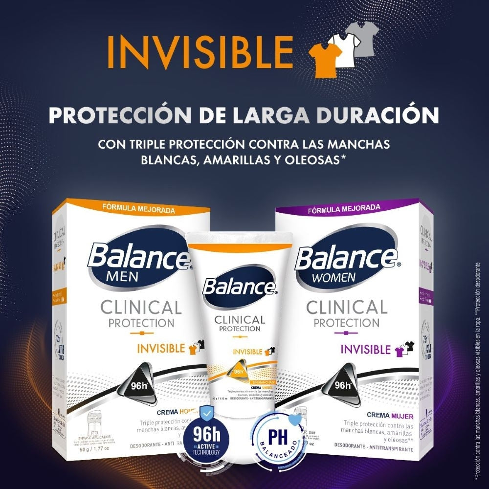 DESODORANTE CREMA BALANCE CLINICAL INVISIBLE MUJER CAJA 50 G