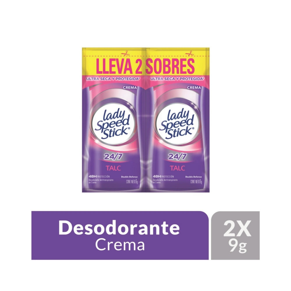 DESODORANTE CREMA LADY SPEED STICK TALC DUO CAJA X 18 SACHETS