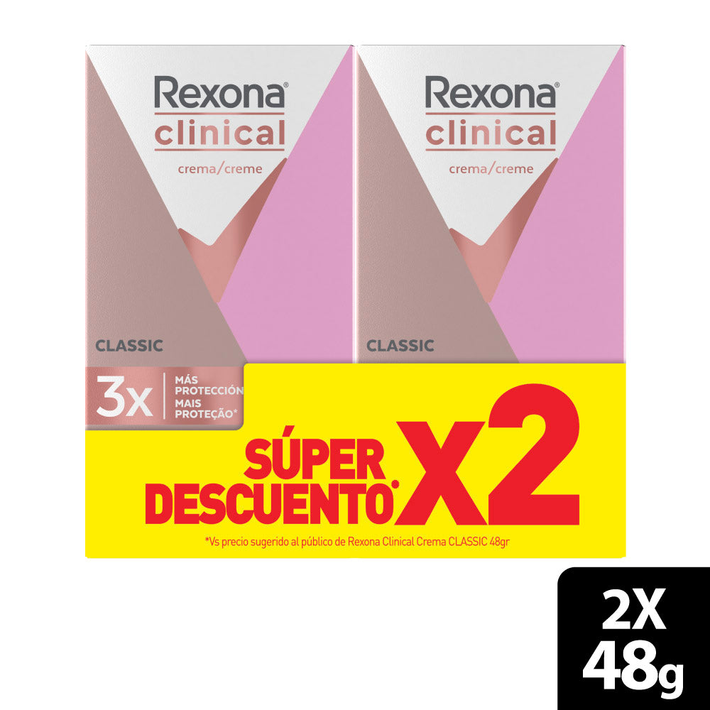 DESODORANTE CREMA REXONA CLINICAL CLASSIC 2X48 G