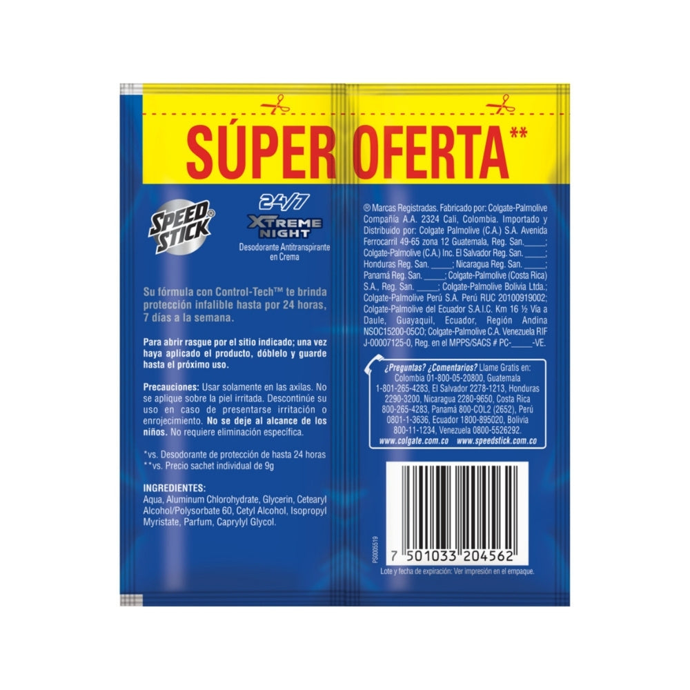 DESODORANTE CREMA SPEED STICK XTREM NIGHT DUO CAJA 2 X 9 GR