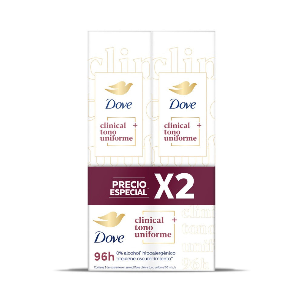 DESODORANTE DOVE CLINICAL TONO PERFECTO AEROSOL 2X150ML
