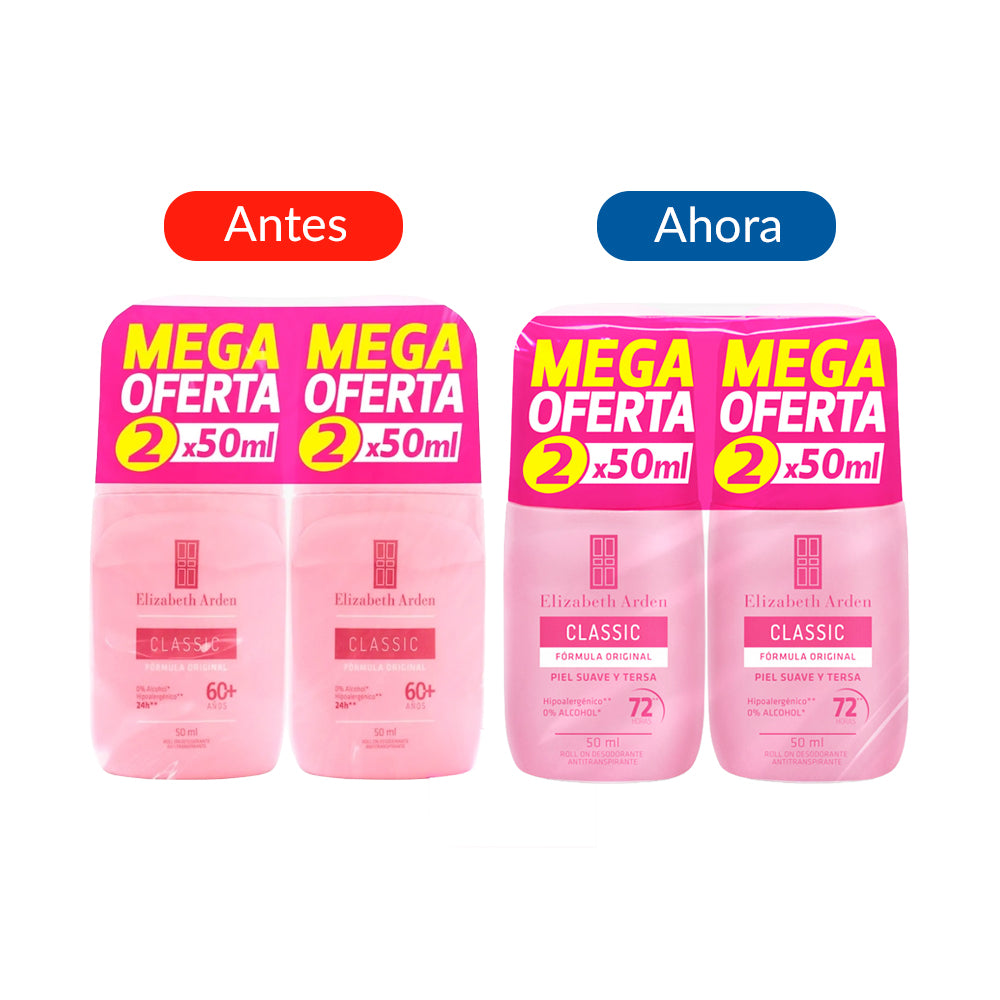 DESODORANTE ELIZABETH ARDEN CLASSIC 72 HRS ROLL ON 2 X 50 ML
