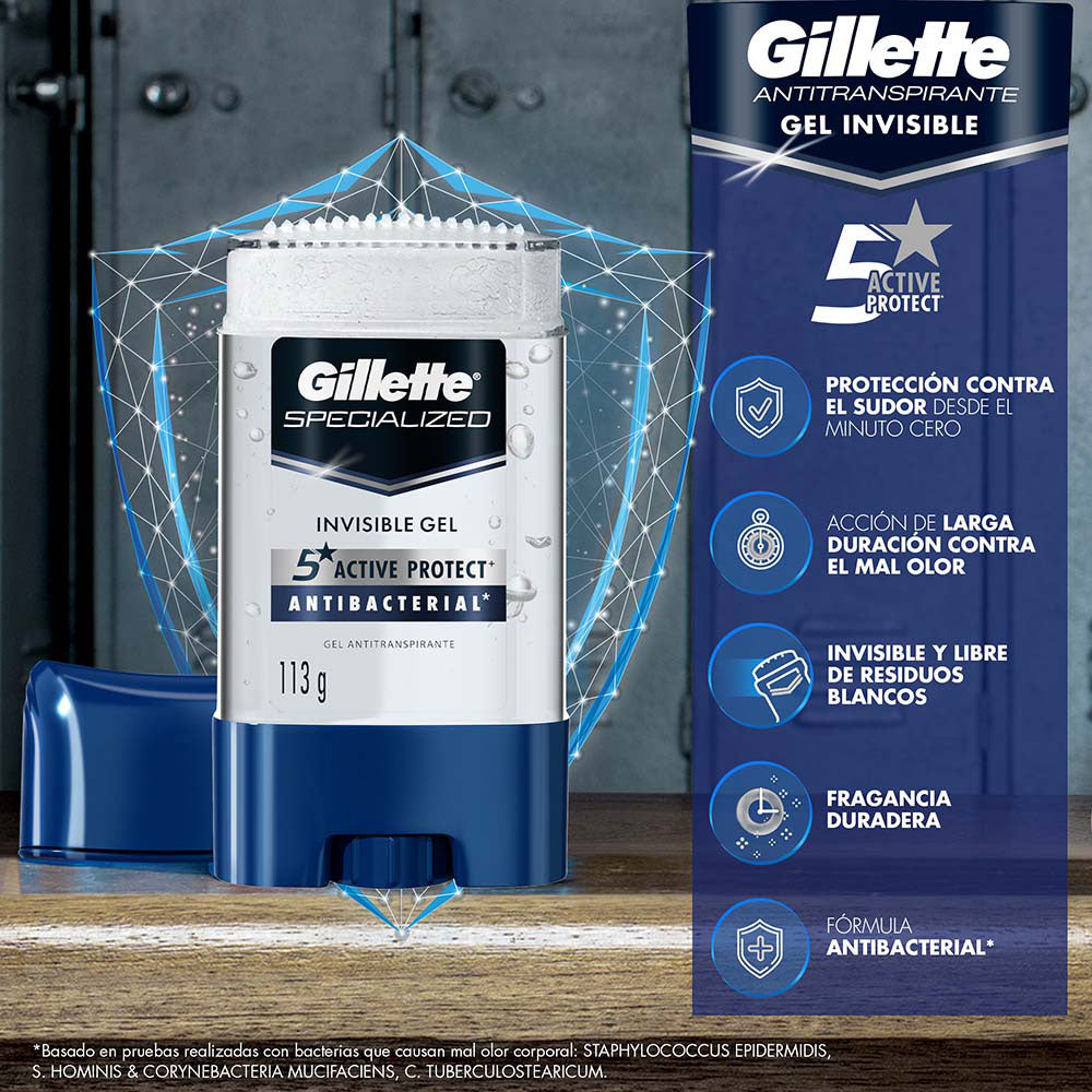 DESODORANTE GILLETTE CLEAR GEL ANTIBACTER BARRA 113 G