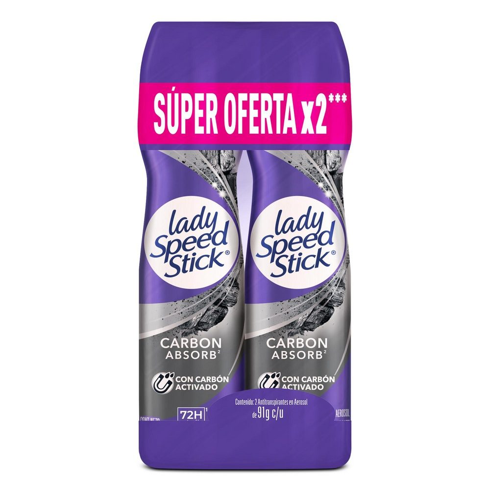 DESODORANTE LADY SPEED STICK CARBON ABSORB SPRAY 2X91G