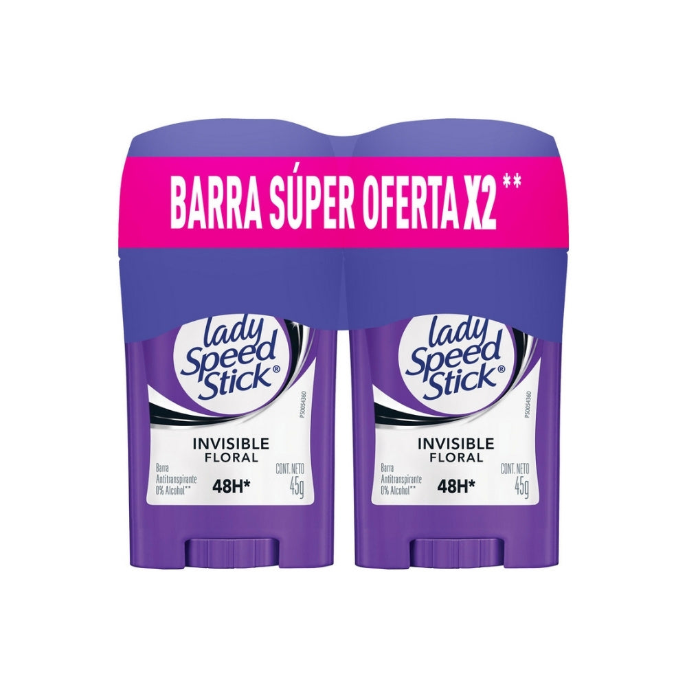 DESODORANTE LADY SPEED STICK INVISIBLE FLORAL BARRA 2X45 G
