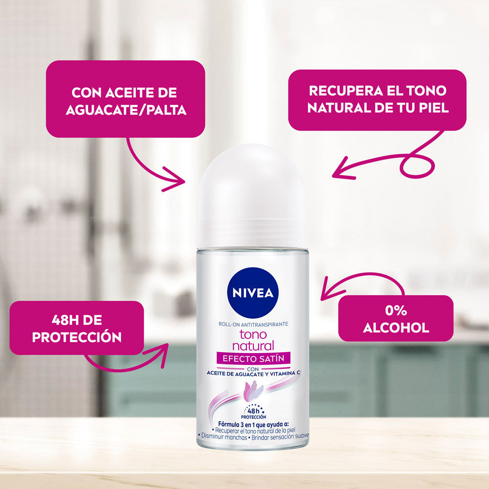 DESODORANTE NIVEA ACLARANTE EFECTO SATIN ROLLON 50 ML
