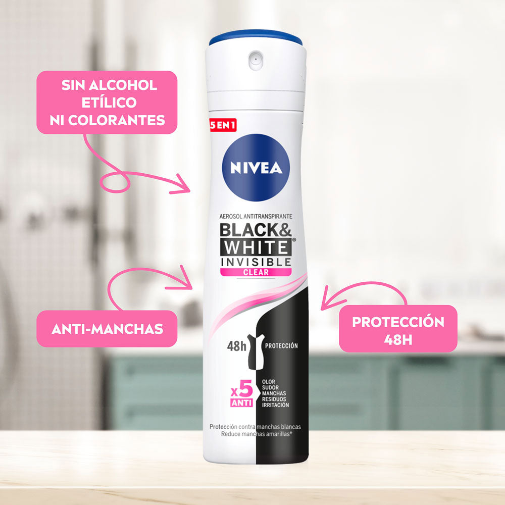 DESODORANTE NIVEA BLACK WHIT FEMENINO SPRAY 150 ML