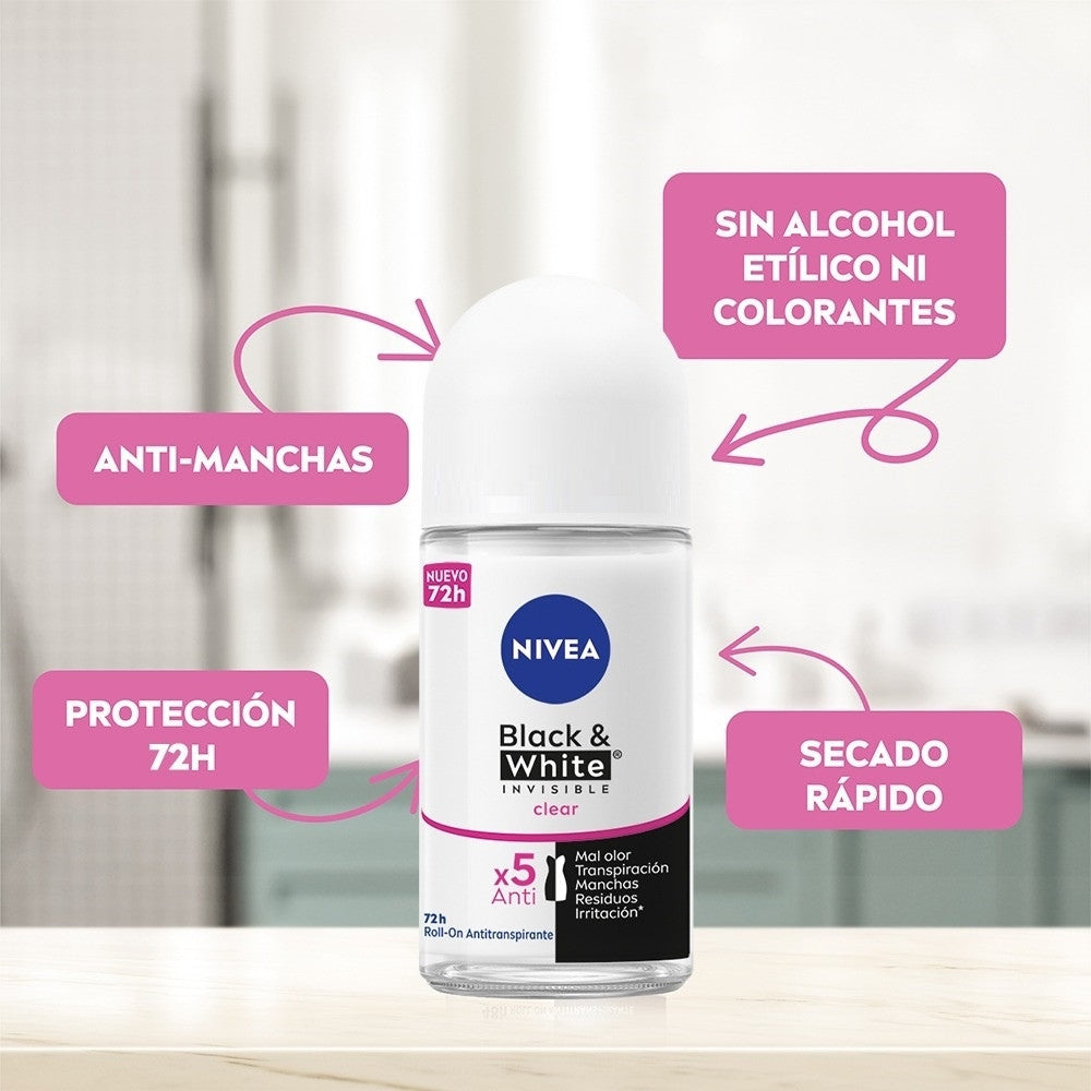 DESODORANTE NIVEA BLACK WHITE FEMENINO ROLLON 50 ML