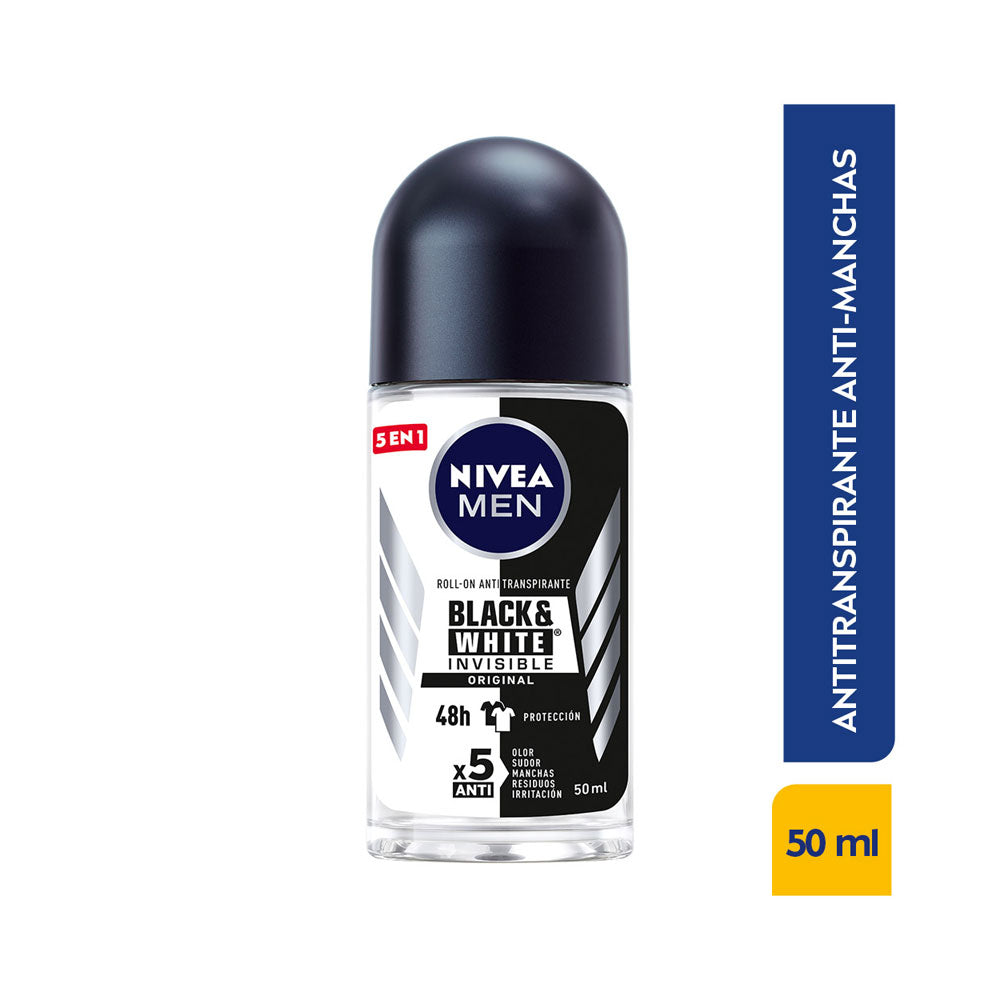 DESODORANTE NIVEA BLACK WHITE MASCULINO ROLL ON 50 ML