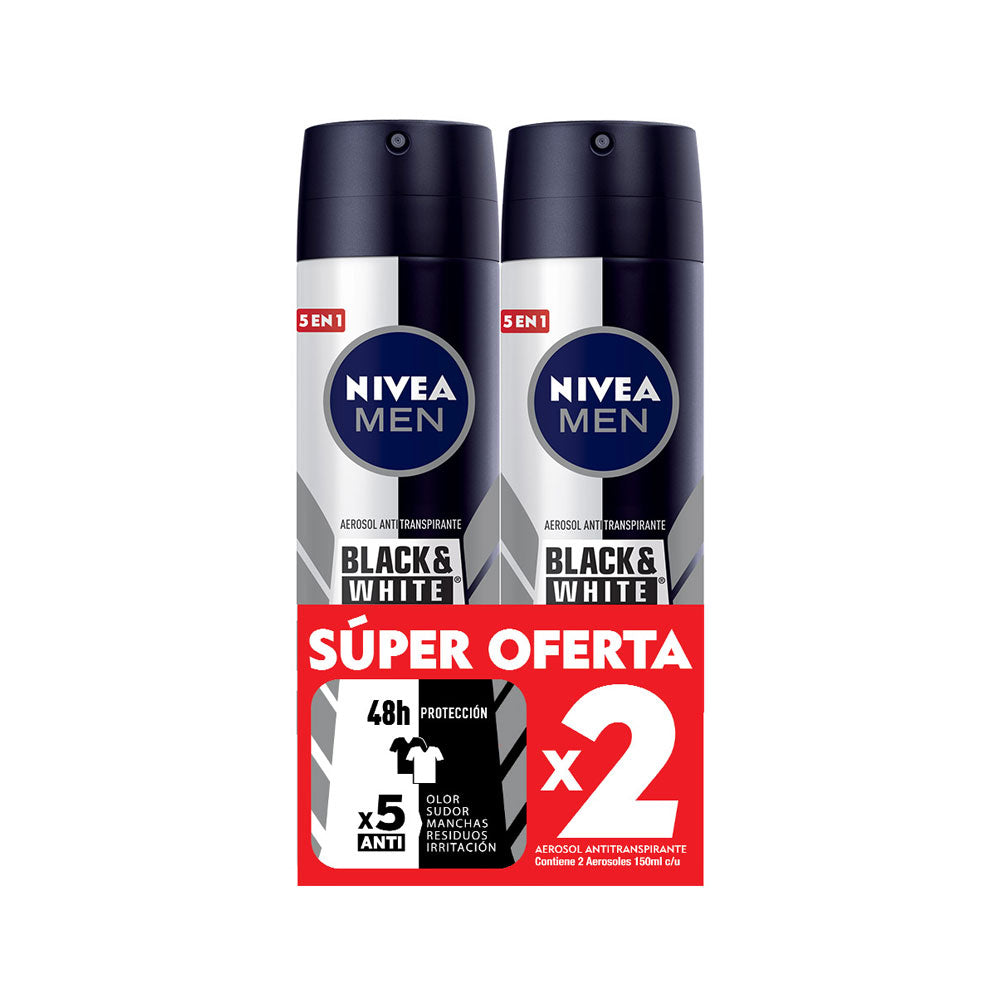 DESODORANTE NIVEA BLACK WHITE MASCULINO SPRAY X 2 UNDS