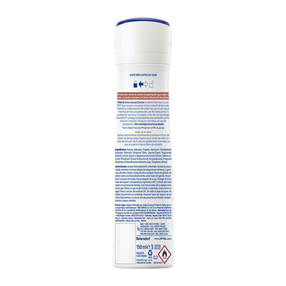 DESODORANTE NIVEA CLINICAL TONO NATURAL AEROSOL 150 ML