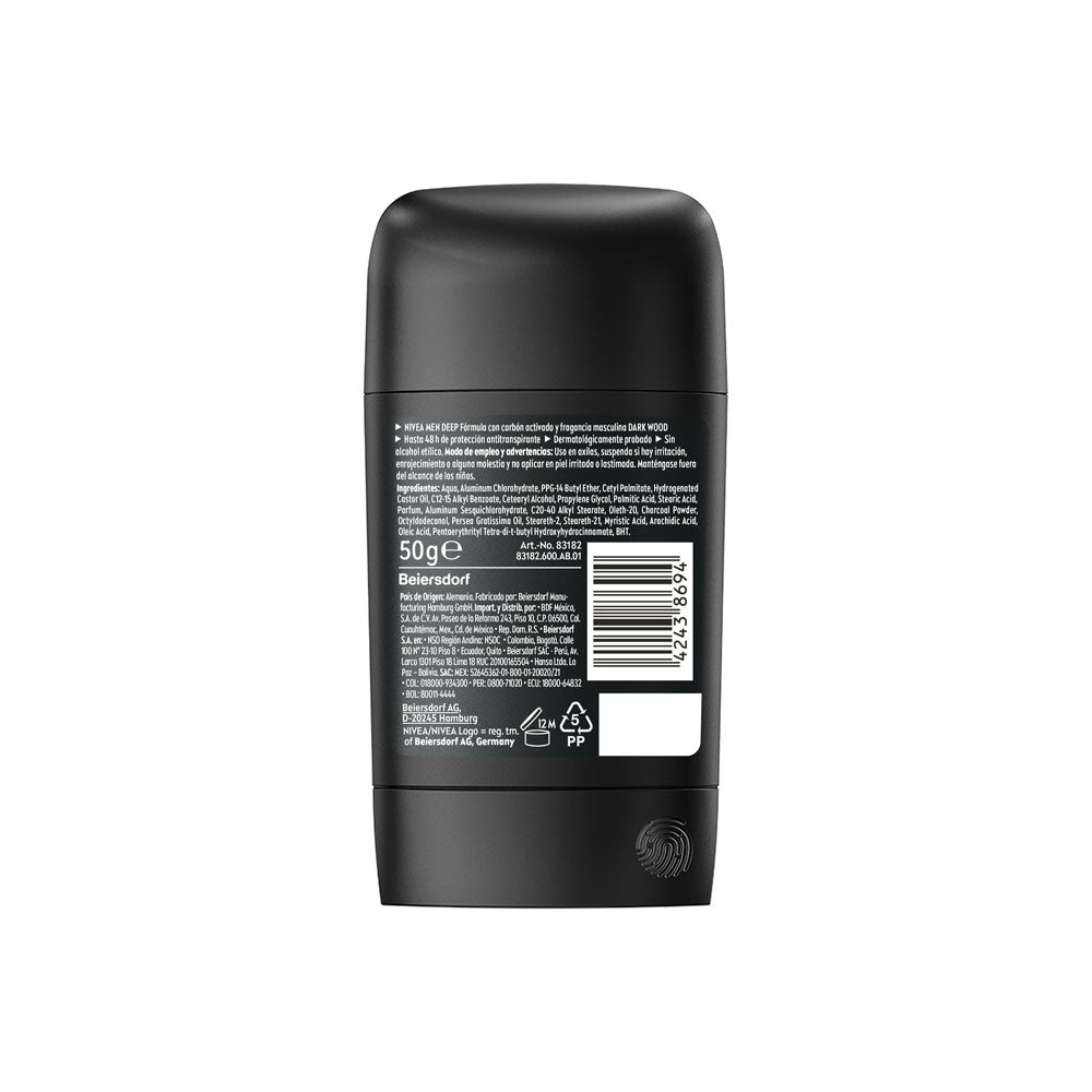 DESODORANTE NIVEA DEO MEN DEEP BLACK CARBO BARRA 50 G