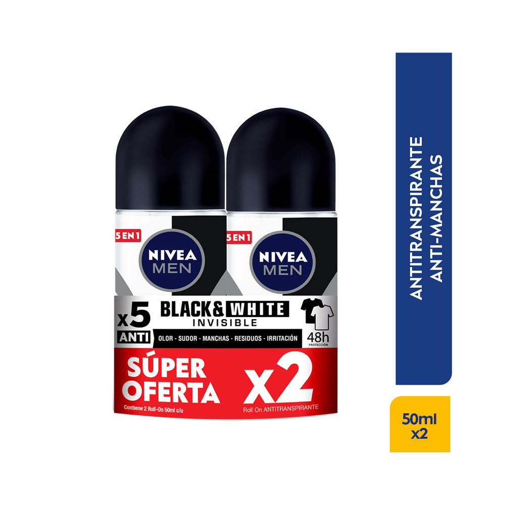 DESODORANTE NIVEA MAN BLACK WHITE OFERTAX2 ROLLON 50 ML