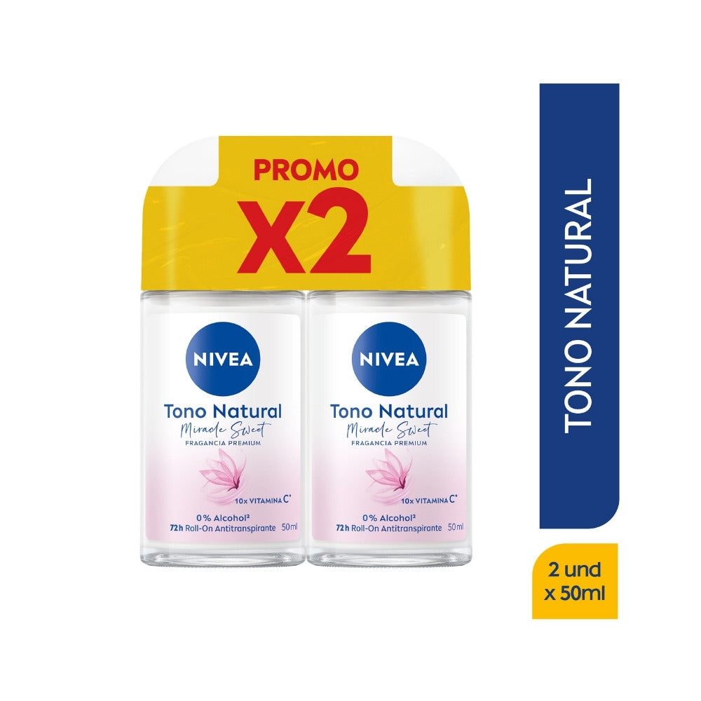 DESODORANTE NIVEA TONO NATURAL SWEET ROLL ON 2 X 50 ML