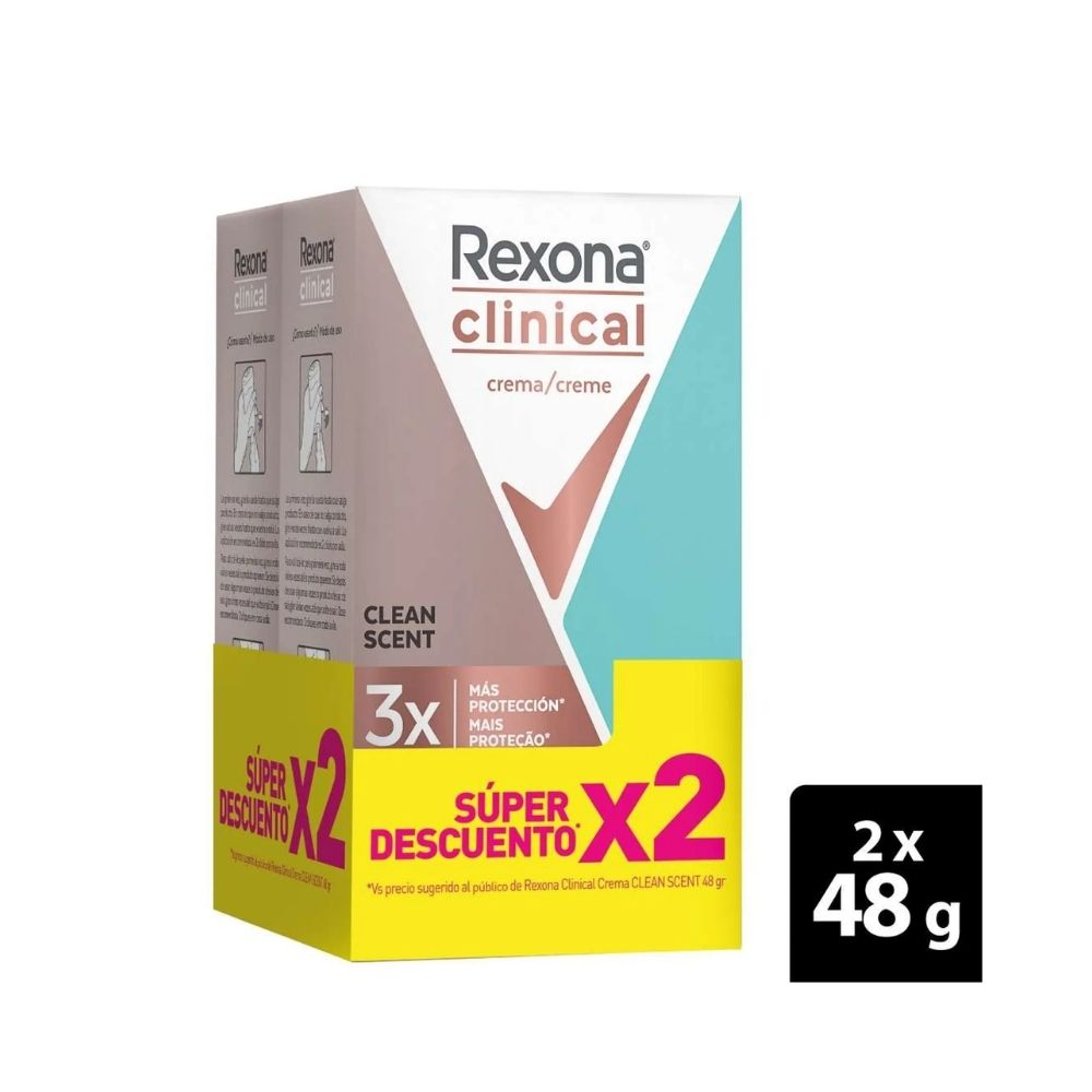 DESODORANTE REXONA CLINICAL CLEAN P.E CAJA 2X48 G