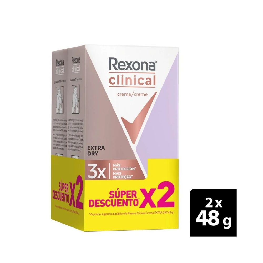 DESODORANTE REXONA CLINICAL EXTRA DRY P.E CAJA 2X48 G