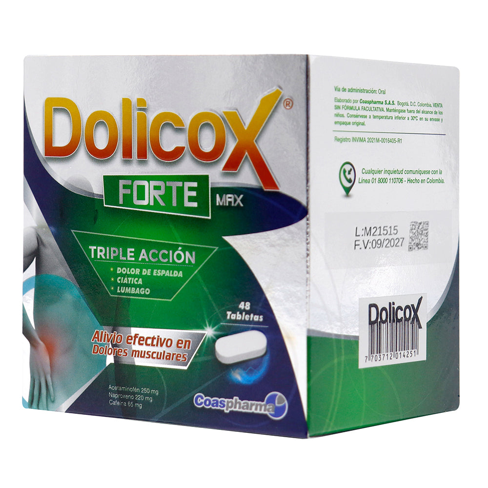 DOLICOX FORTE MAX TABLETAS 250MG/65MG/220MG CAJA X 48 UNDS