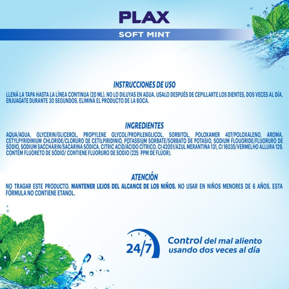 ENJUAGUE BUCAL COLGATE PLAX SOFT MINT FRASCO 500 ML