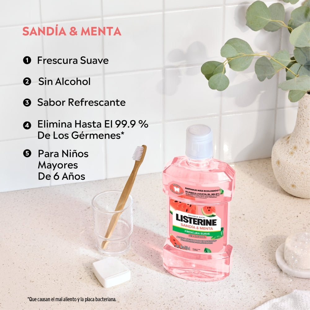 ENJUAGUE BUCAL LISTERINE SANDIA Y MENTA FRASCO 500 ML