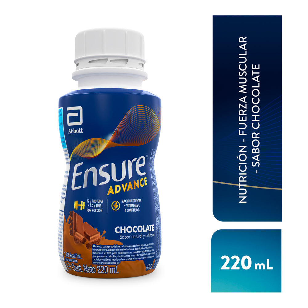 ENSURE ADVANCE CHOCOLATE LIQUIDO PROTEINA + HMB FRASCO 220 ML