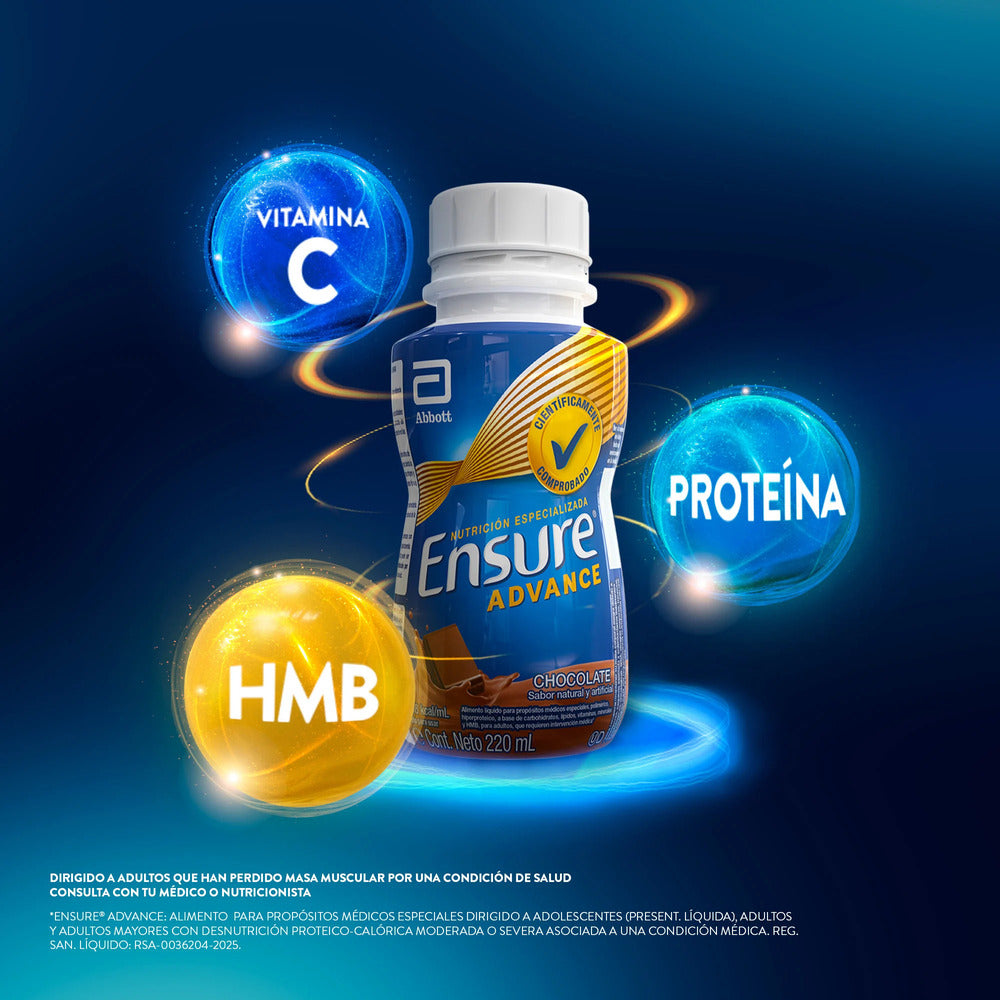 ENSURE ADVANCE CHOCOLATE LIQUIDO PROTEINA + HMB FRASCO 220 ML