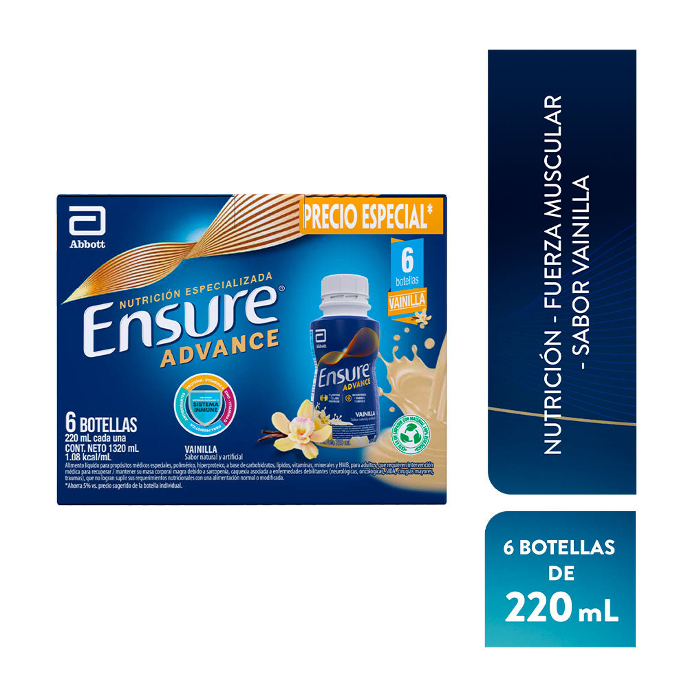 ENSURE ADVANCE LIQUIDO VAINILLA CAJA 6 BOTELLAS X 220 ML
