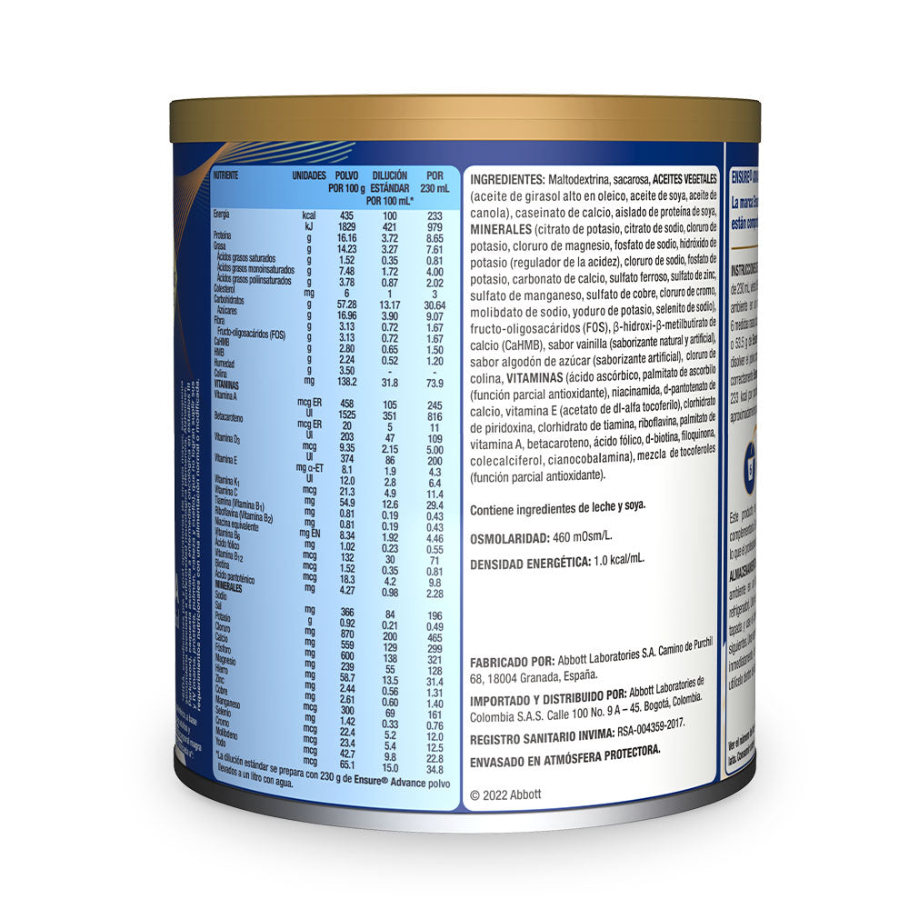 ENSURE ADVANCE VAINILLA POLVO PROTEINA + HMB LATA 400 G