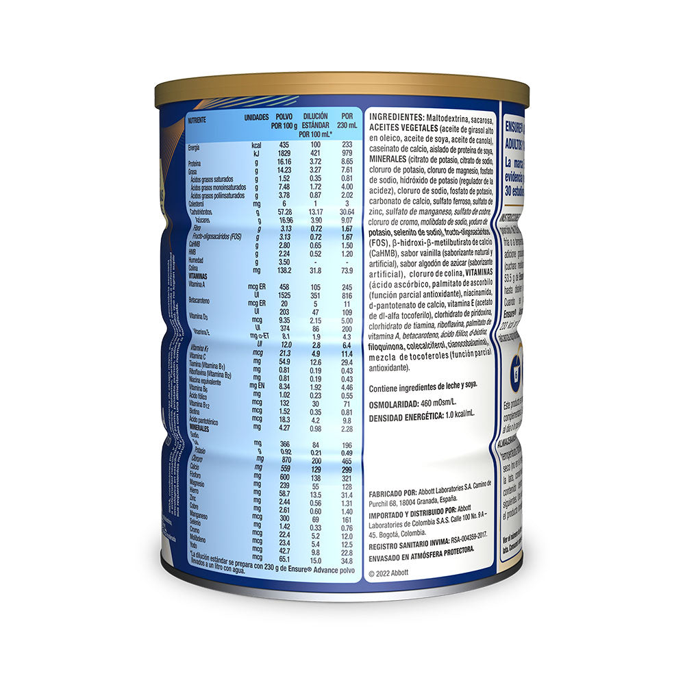 ENSURE ADVANCE VAINILLA POLVO PROTEINA + HMB LATA 850 G