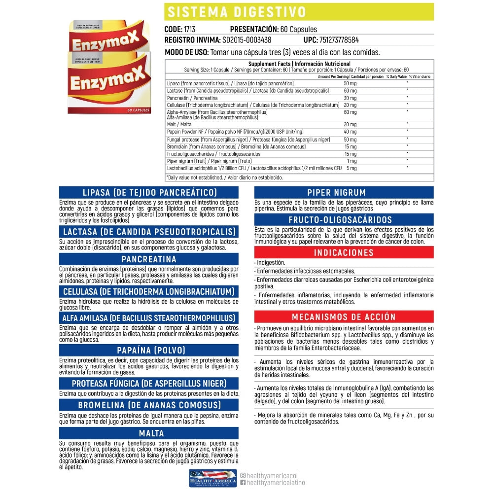 ENZYMAX CAPSULAS FRASCO X 60 UNDS