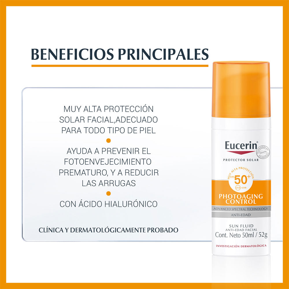 EUCERIN SUN FLUID ANTI EDAD CREMA SPF 50 CAJA 50 ML