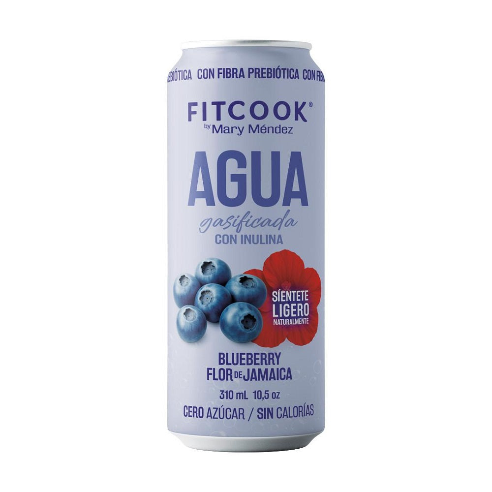 FITCOOK AGUA GASIFICADA BLUEBERRY FLOR DE JAMAICA LATA 310 ML