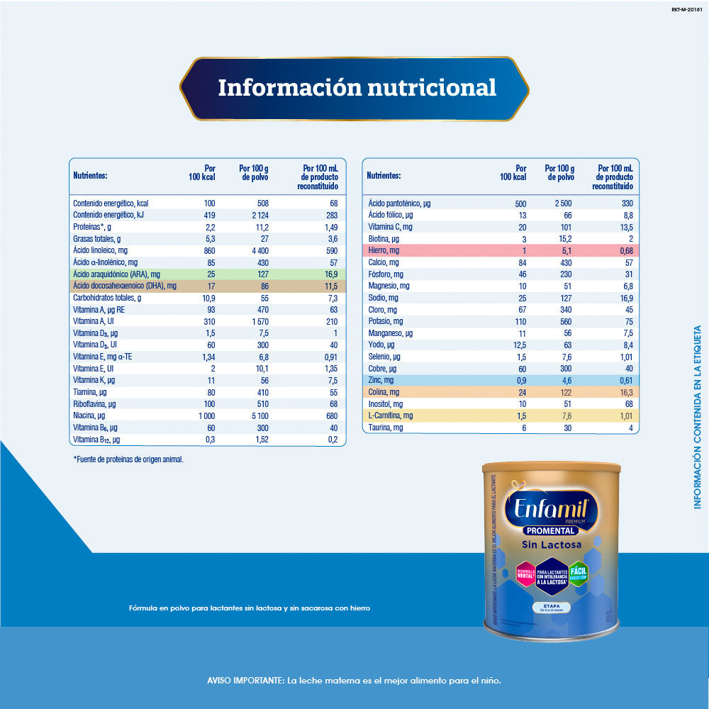 FORMULA INFANTIL ENFAMIL PREMIUM PROMENTAL SIN LACTOSA LATA 400 G