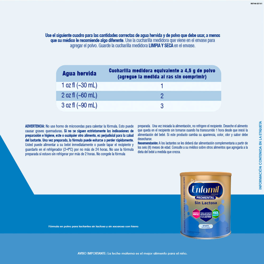 FORMULA INFANTIL ENFAMIL PREMIUM PROMENTAL SIN LACTOSA LATA 400 G