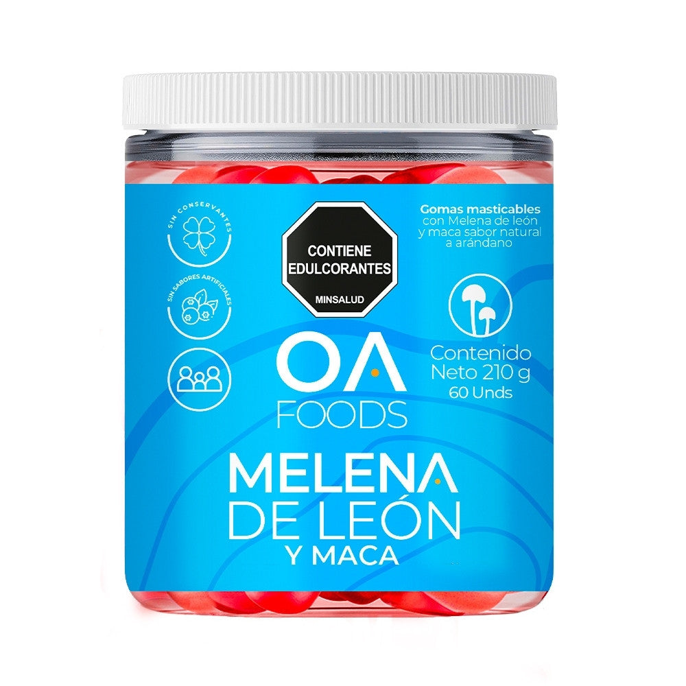 GOMAS OA FOODS 60U MELENA DE LEON Y MACA FRASCO 210 G