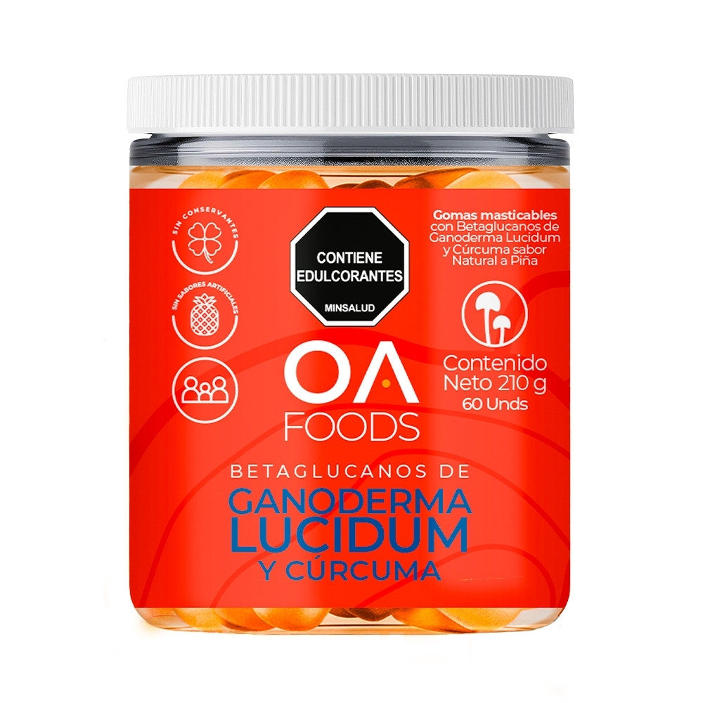 GOMAS OA FOODS GANODERMA 60U LUCIDUM Y CURCUMA FRASCO 210 G