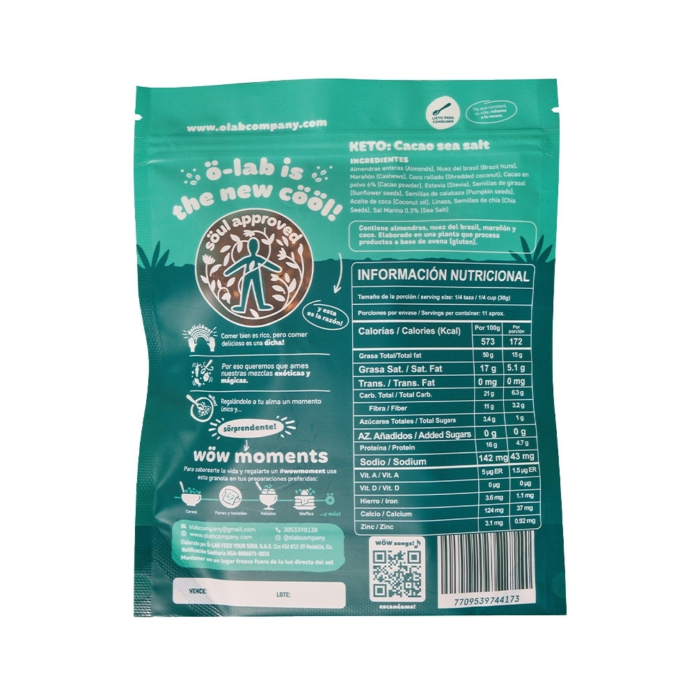 GRANOLA O-LAB CACAO Y SAL MARINA DOYPACK 320 G