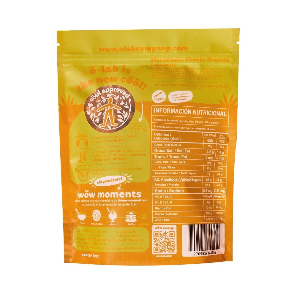 GRANOLA O-LAB MACADAMIA CHUNKS DOYPACK 350 G