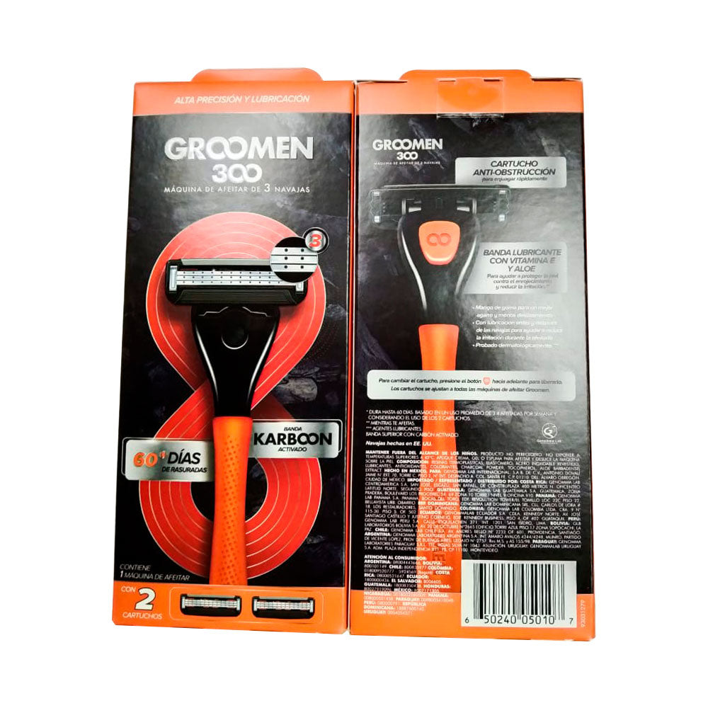 GROOMEN 300 MAQUINA DE AFEITAR CAJA X 1 MANGO + 2 CARTUCHOS