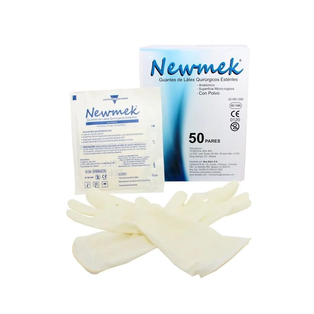 GUANTES LATEX NEWMEK QX ESTERIL 7.0 POLVO SOBRE X 1 PAR