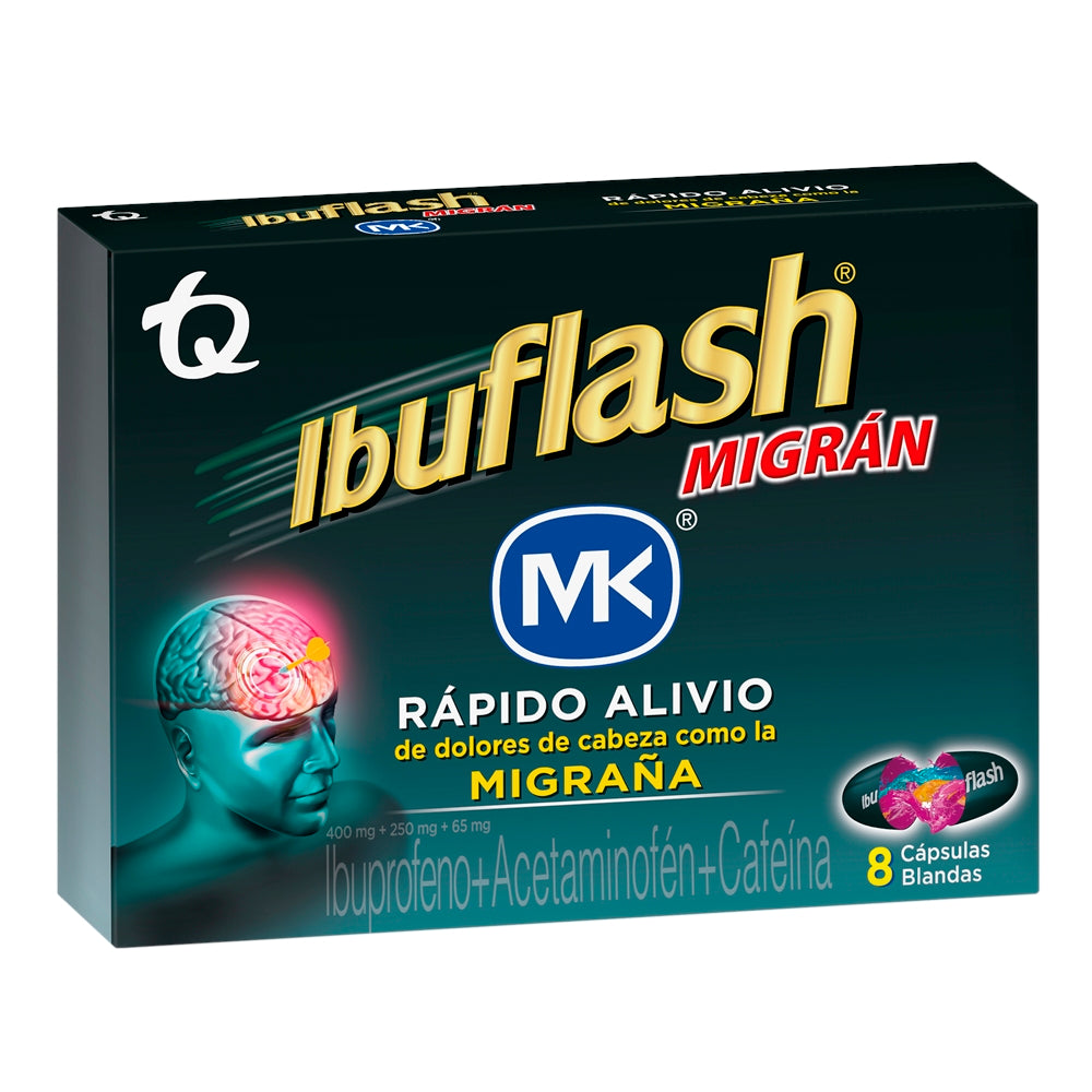IBUFLASH MIGRAÑA CAPSULAS 400MG/250MG/65MG CAJA X 8 UNDS