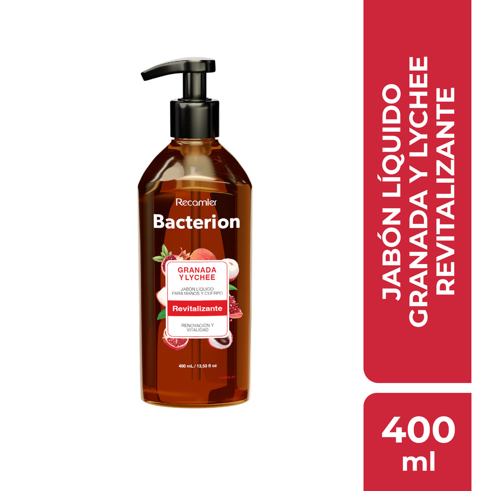 JABON LIQUIDO BACTERION GRANADA Y LYCHEE FRASCO 400 ML
