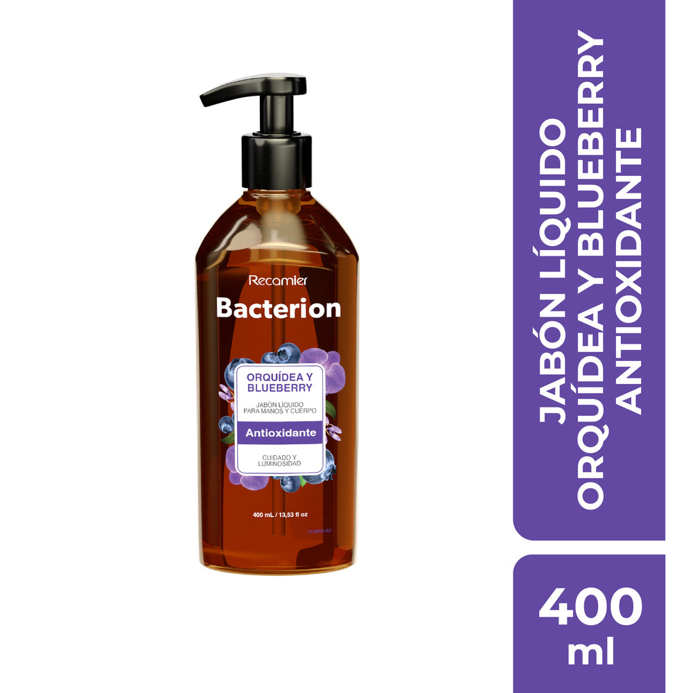 JABON LIQUIDO BACTERION ORQUIDEA Y BLUEBERRY FRASCO 400 ML