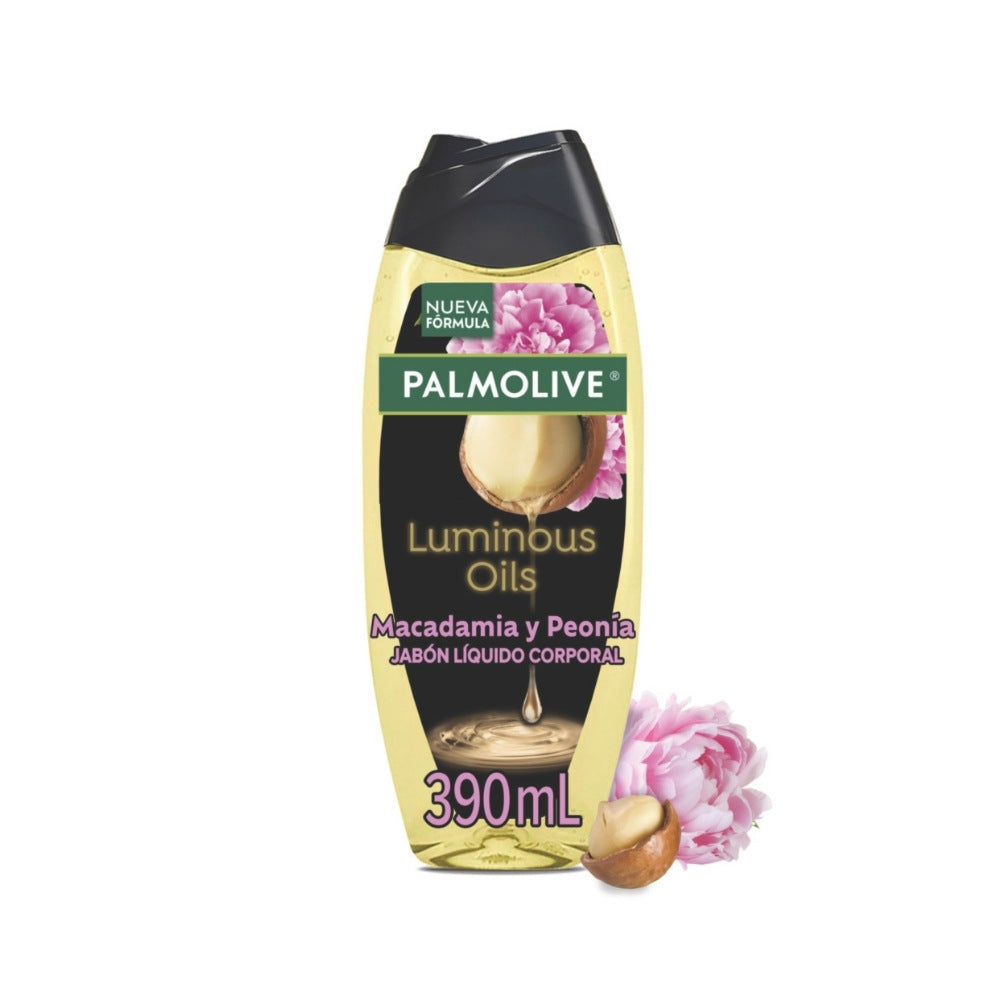 JABON LIQUIDO PALMOLIVE LUMINOUS MACADAMIA Y PEONIA FRASCO 390 ML