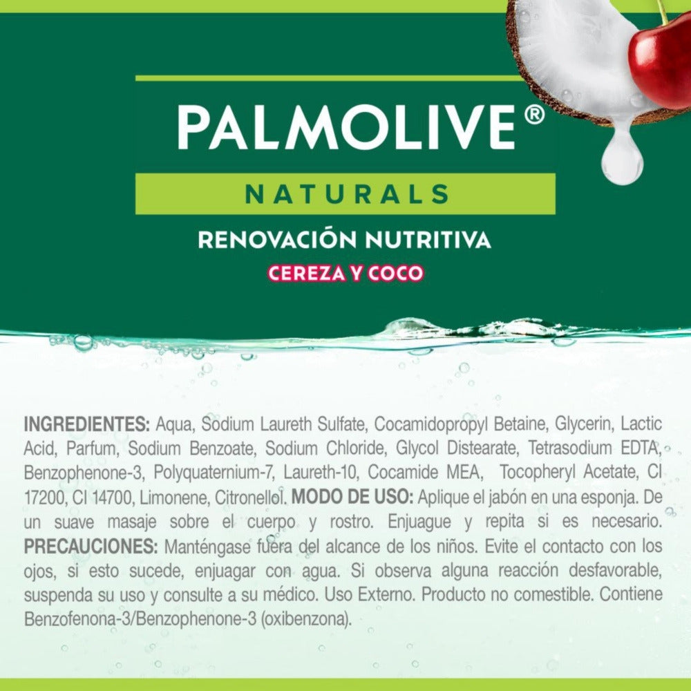 JABON LIQUIDO PALMOLIVE NATURALS CEREZA Y COCO FRASCO 390 ML