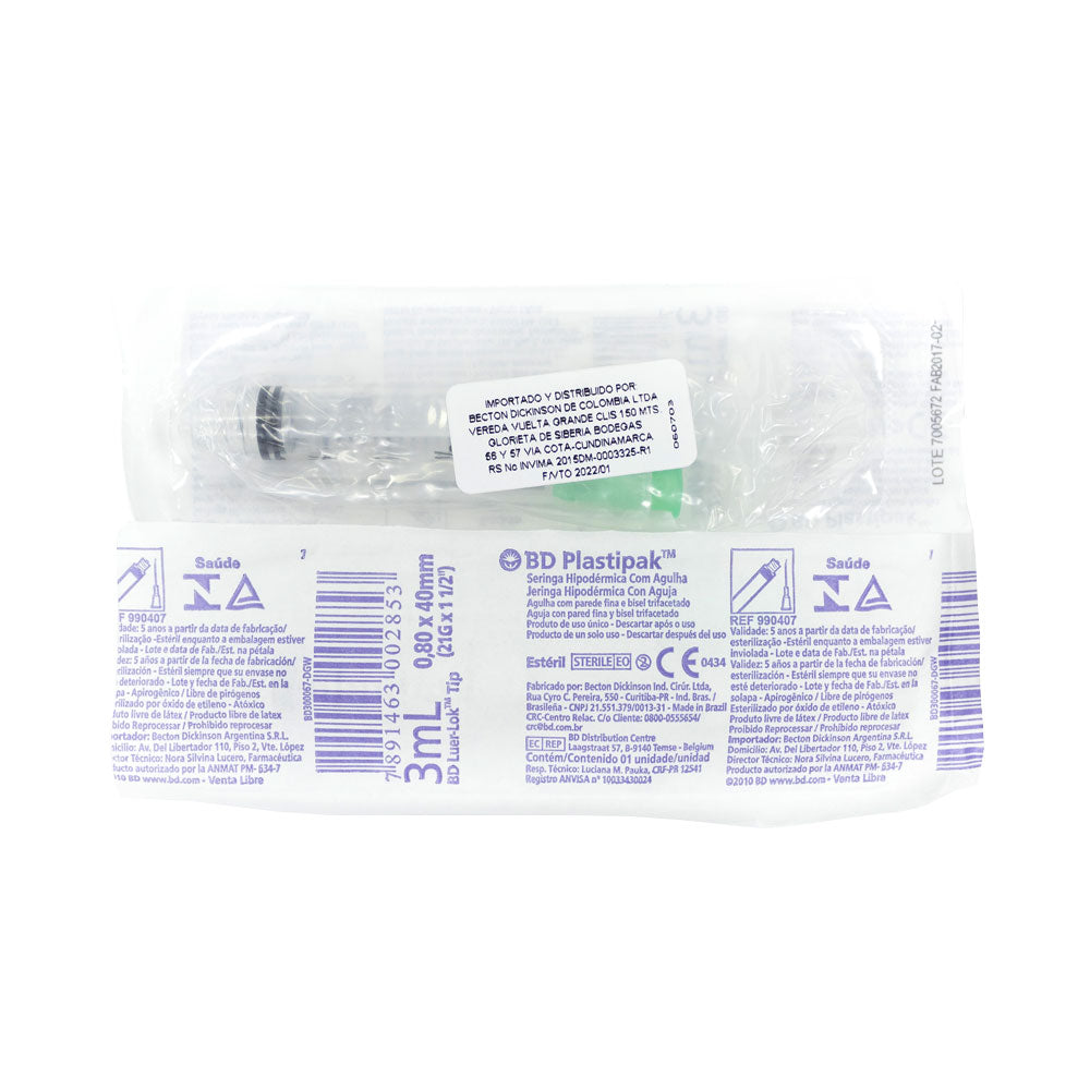 JERINGA 21 X1 1/2 3ML 21X 1 BOLSA 3 ML