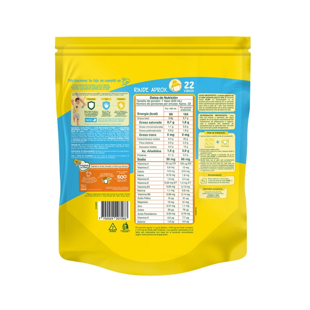 KLIM 1+ DESLACTOSADO POLVO BOLSA 800 G